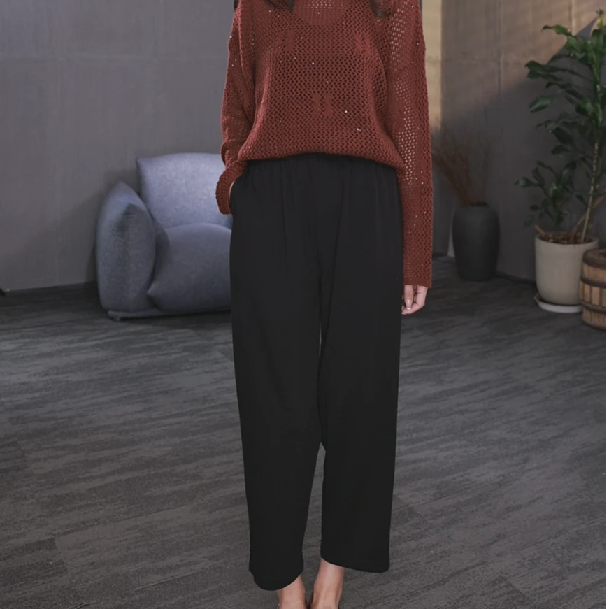 【东倪原创】83A8298气质休闲直筒裤阔腿裤女装小个子薄款灰色