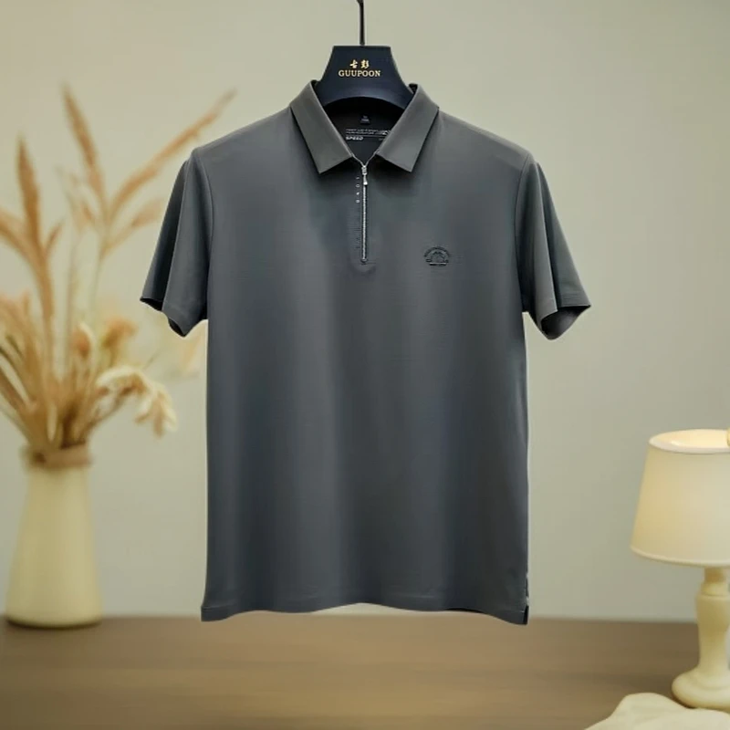 【短袖T恤5905】男士品牌原单轻奢商务速干拉链领清凉一夏短袖T恤