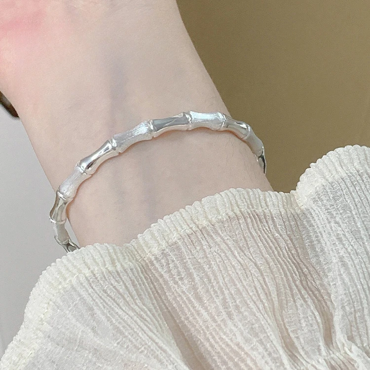 足银手镯 竹节银手镯女纯银s999实心年轻款足银镯子节日送女朋友