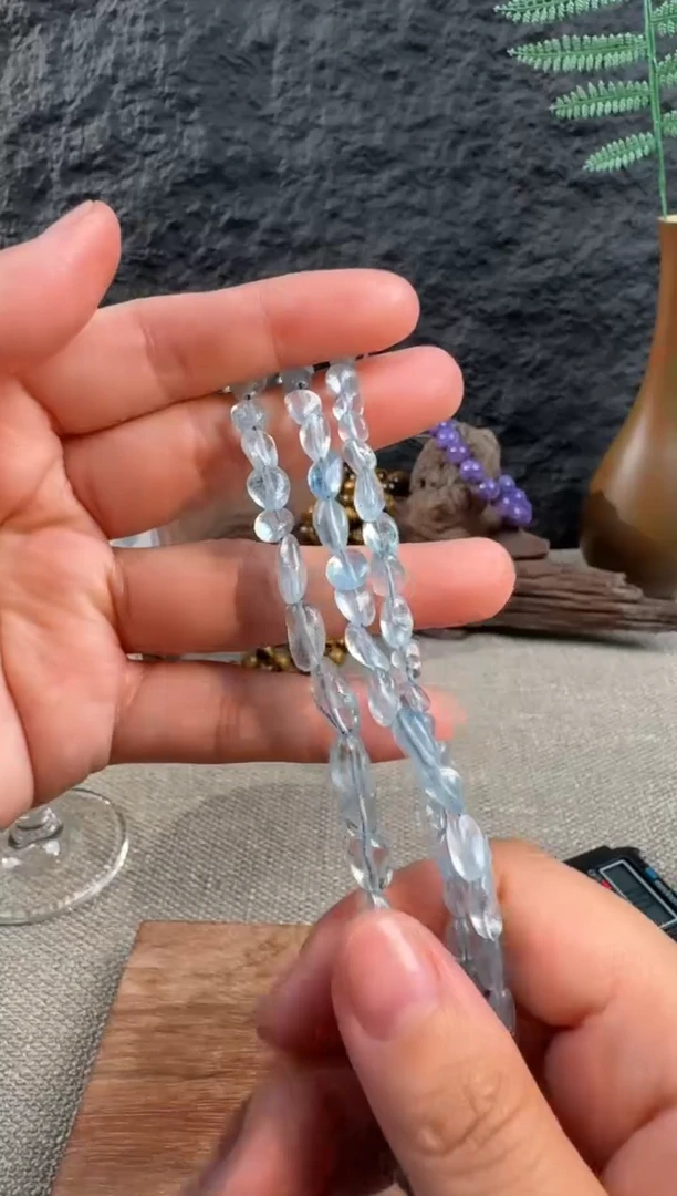 银S925镶嵌手链海蓝宝石海蓝宝随形手链 多样性发一