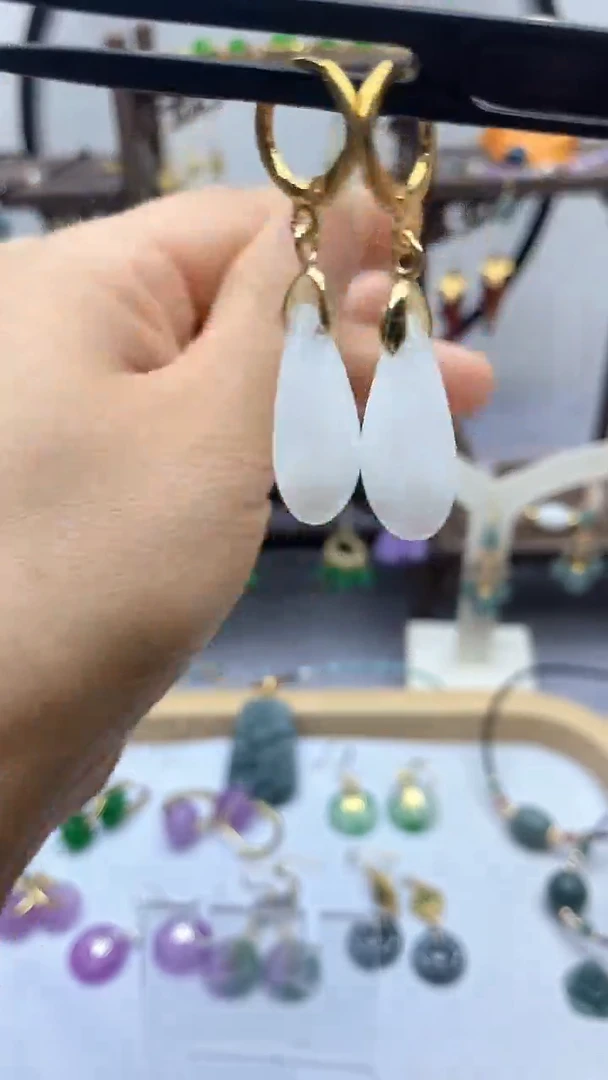 和田玉14K金镶嵌耳饰63