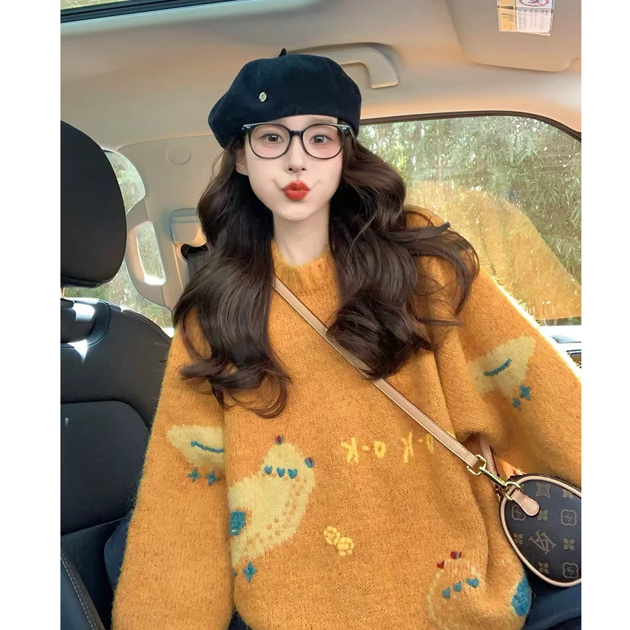 【米米专属】韩系可爱卡通减龄加厚软糯慵懒风复古针织毛衣 8002#