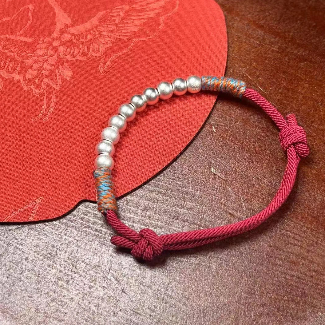 足银手镯 十全十美红绳手链