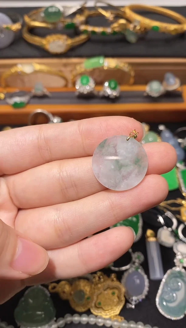 翡翠18K金镶嵌吊坠(不含链)翡翠