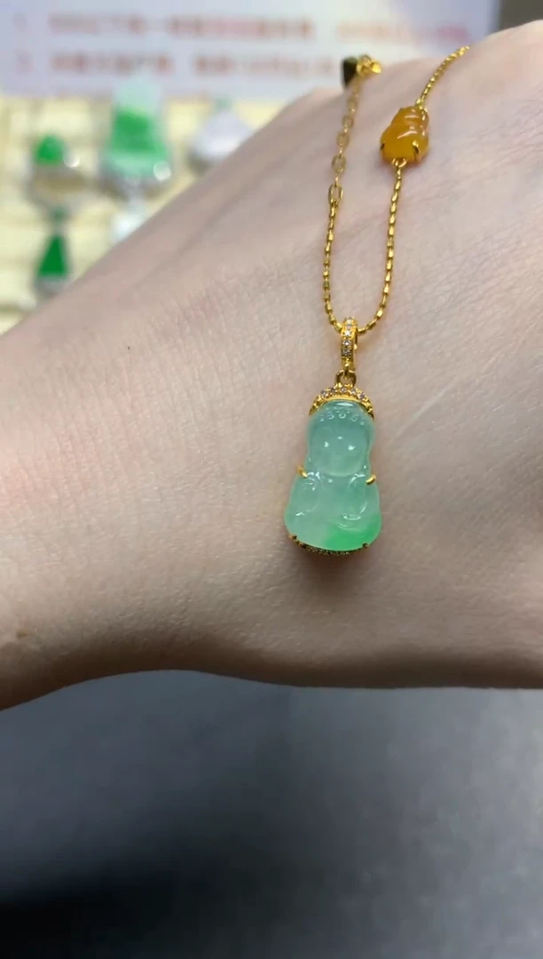 翡翠18K金镶嵌吊坠(赠链)吊坠|5000+500