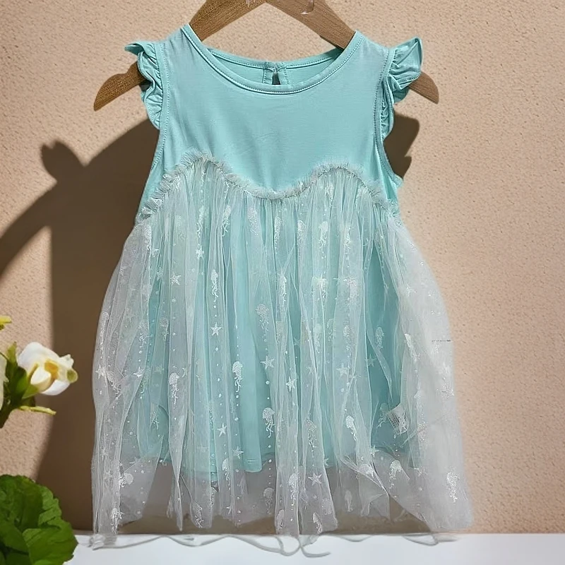 优儿宝贝1122036公主裙纯色连衣裙无袖时尚夏季女孩宝宝蕾丝百搭