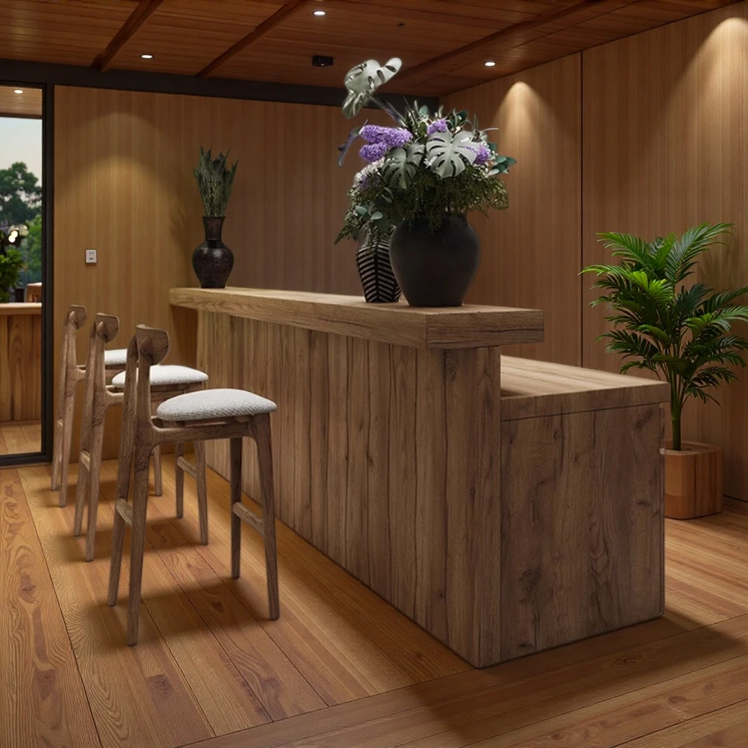 侘寂风原生态收银台实木原木转角吧台老樟木民宿接待台客厅储物柜