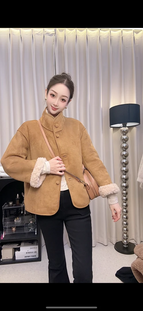 双面穿年底清仓皮毛一体毛毛短款外套女上衣立领