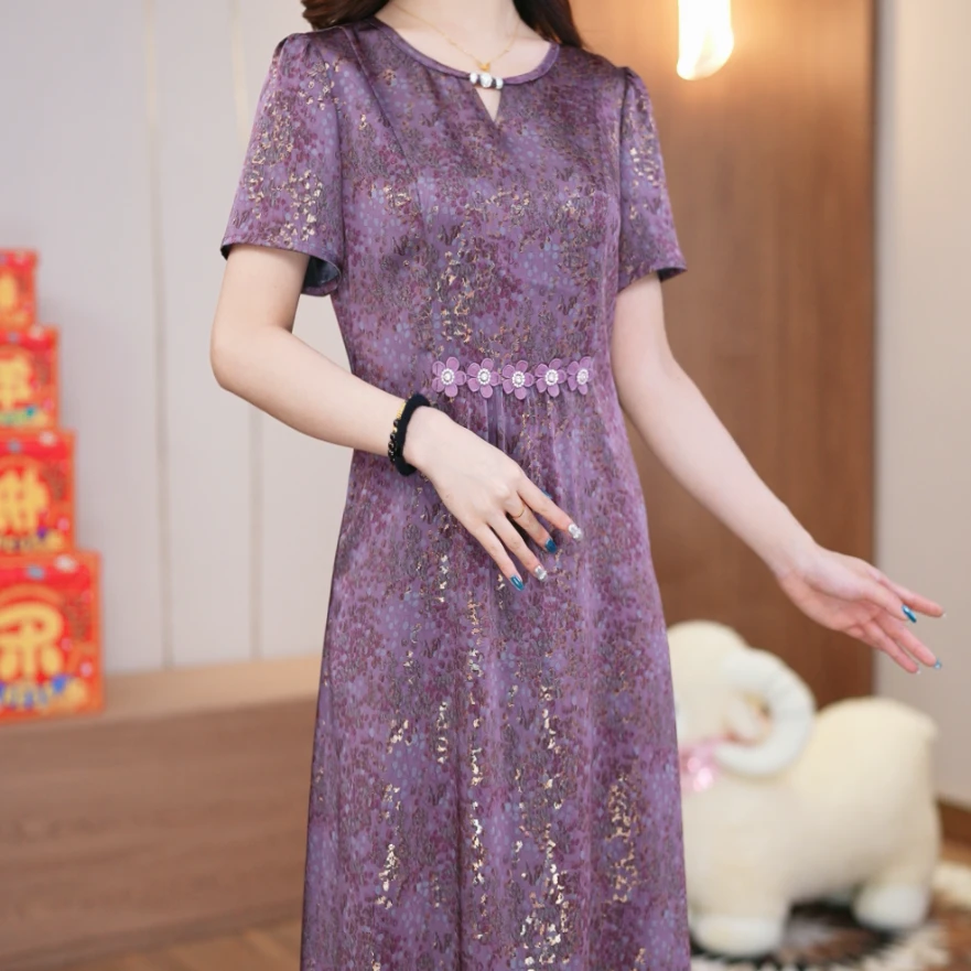 【MLY直播专享】2025款桑蚕丝大码夏季连衣裙真丝中式显瘦高端女装