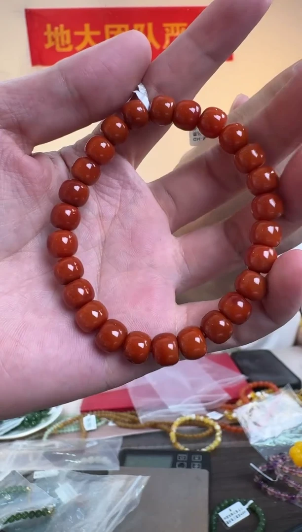 南红玛瑙手串未镶嵌约8mm高品瓦西料南红老型珠单圈手串