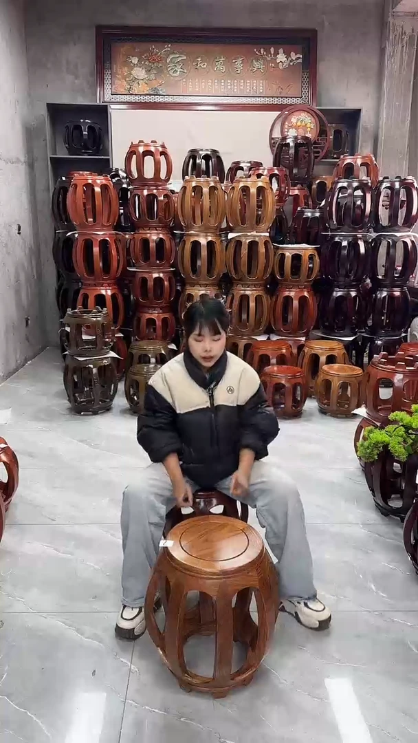 【闪购商品】花梨木类家具【微瑕】原木色大号鼓凳单个7号