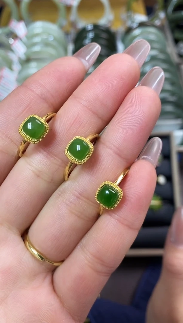 【闪购商品】和田玉手镯未镶嵌和田玉碧玉银镶开口戒指