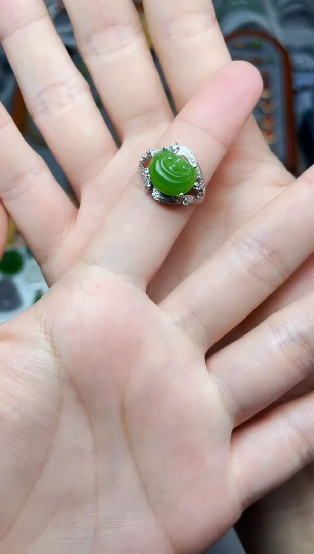 银S925镶嵌戒指和田玉如意戒指06