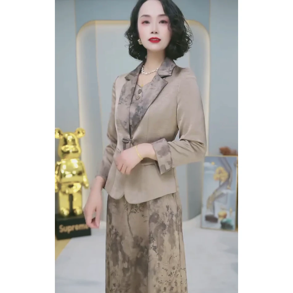 [外套+裙子]1693新款时尚修身显瘦女装气质洋气妈妈装国风复古