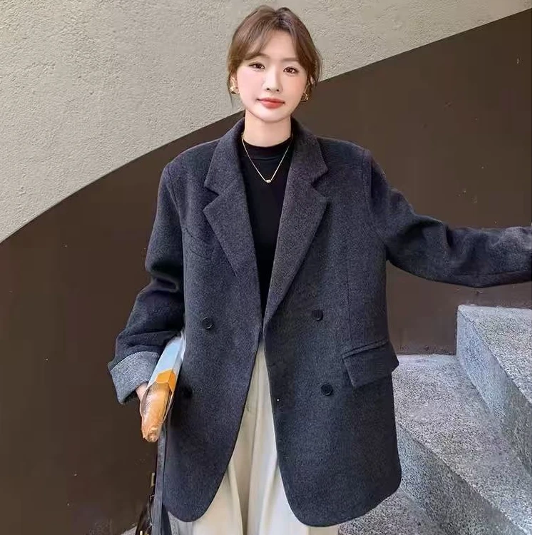 高级感毛呢西服外套女冬款加厚大衣