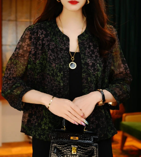 夏季新款高端新中式印花复古开衫可防晒时尚上衣女显瘦S24H286