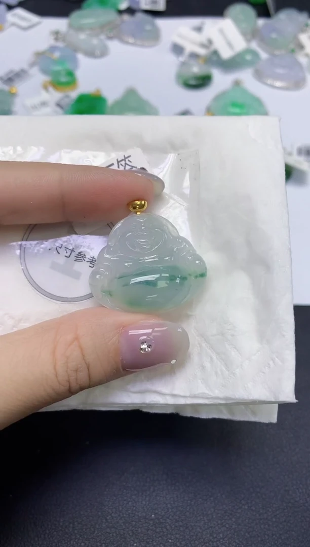 颈饰18K金镶嵌翡翠天然缅甸翡翠A货百元以上9元证书费自理