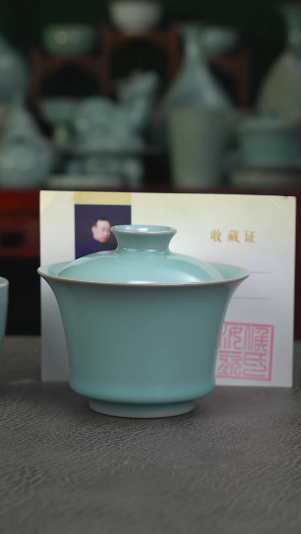 侯全力手签款 天蓝釉马蹄盖碗150cc精品-二