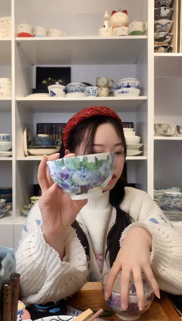 【闪购商品】耐热玻璃蓝紫色绣球花米饭碗和蓝