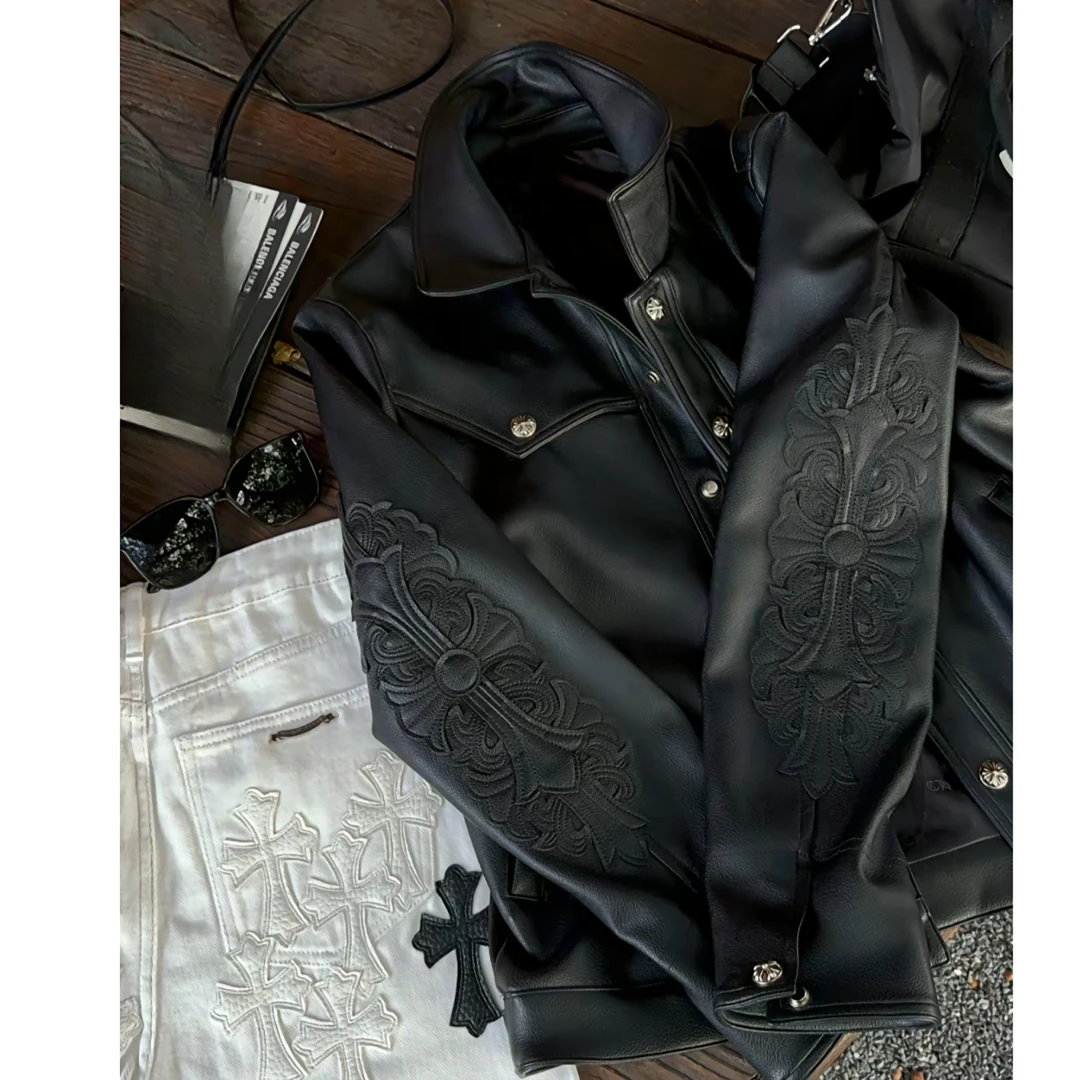 Rebornmoi【vivi】重工皮标刺绣夹克外套（男女同款）    PY241