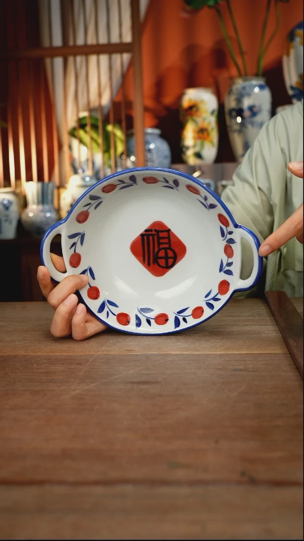 瓷片【简家甄选】景德镇设计师釉下手绘陶瓷餐具