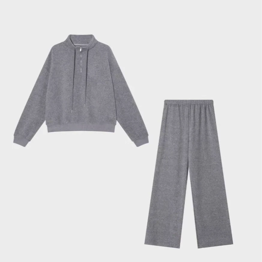 【两件套】秋冬加绒加厚半拉链时尚两件套