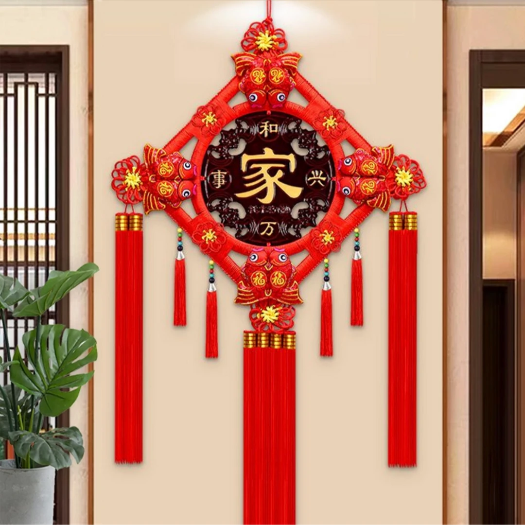 【简款八鱼桃木中国结】2025新年喜庆家居挂件手工编织中国结挂件