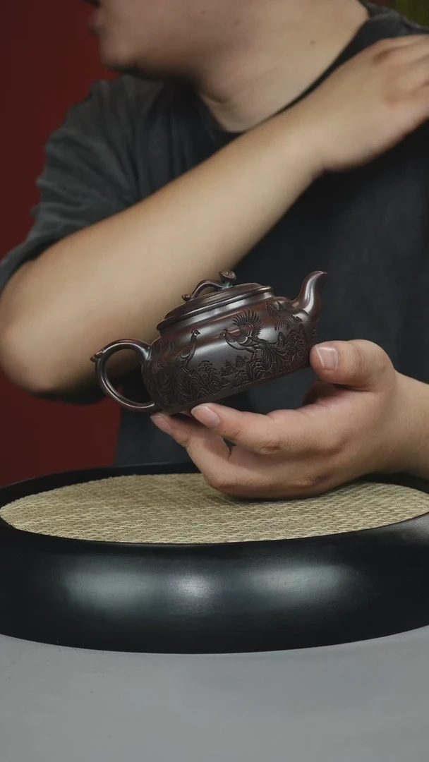 茶壶紫砂黑料石红 如意壶