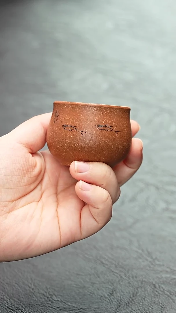 茶壶紫砂五彩段小鱼杯