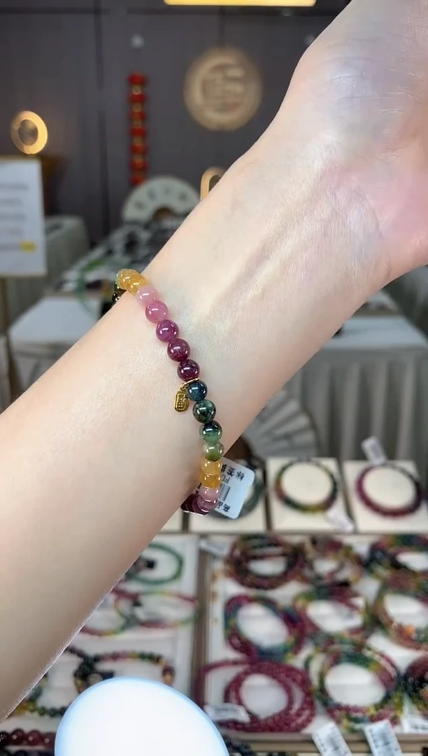 未镶嵌老矿碧玺色标彩虹单圈手串5mm+碧玺dan多样性发货一条