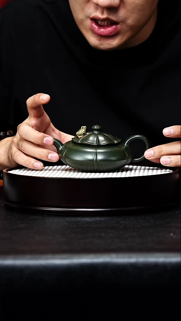 茶壶紫砂宜兴紫砂 青蛙莲子 绿泥 柳用江h396