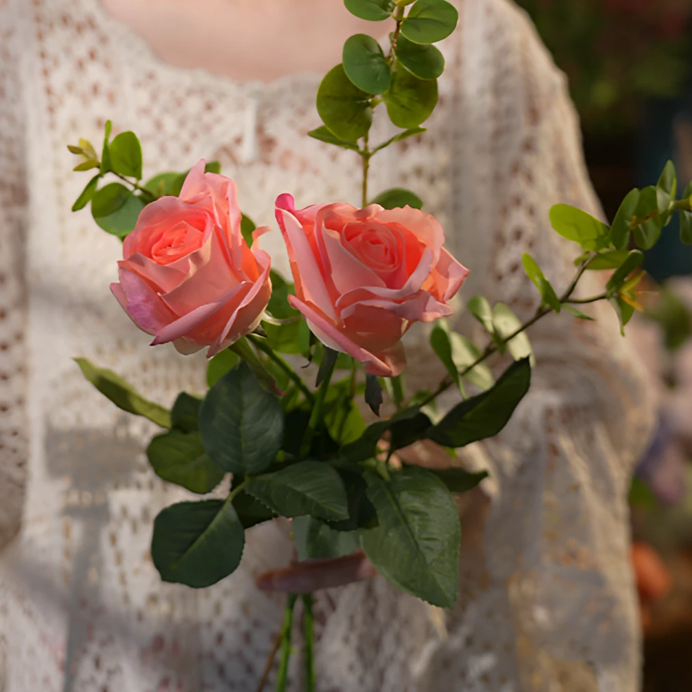 手感粉色玫瑰花 福利 仿真花 餐桌花