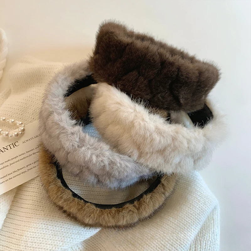 韩国秋冬纯色毛毛绒绒宽边发箍女韩系高颅顶压发头箍日常外出发卡