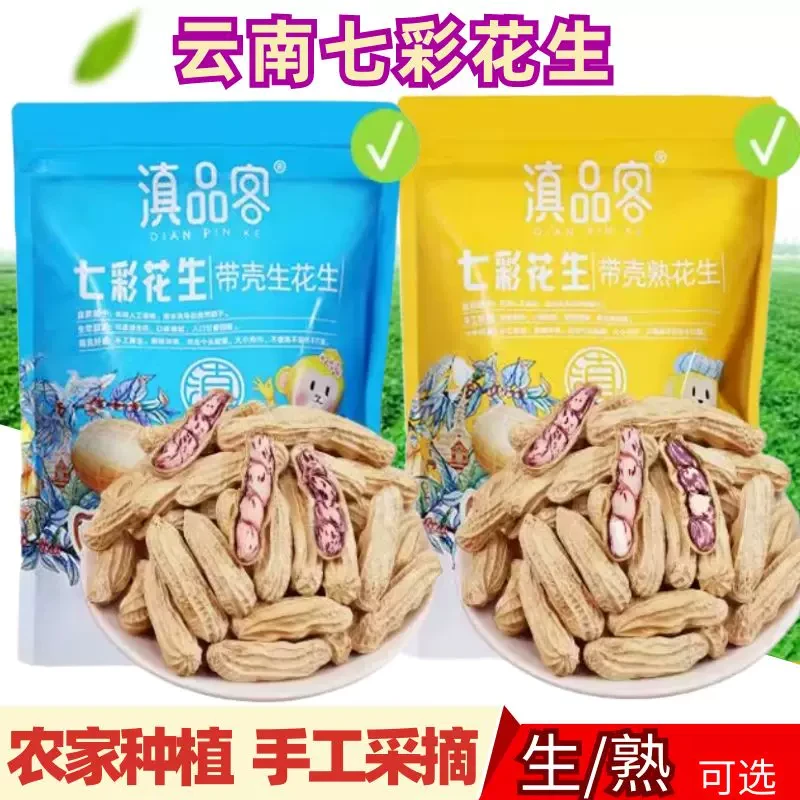 滇品客云南七彩野地花生新货晒干带壳生熟彩色花生七彩花生米种子