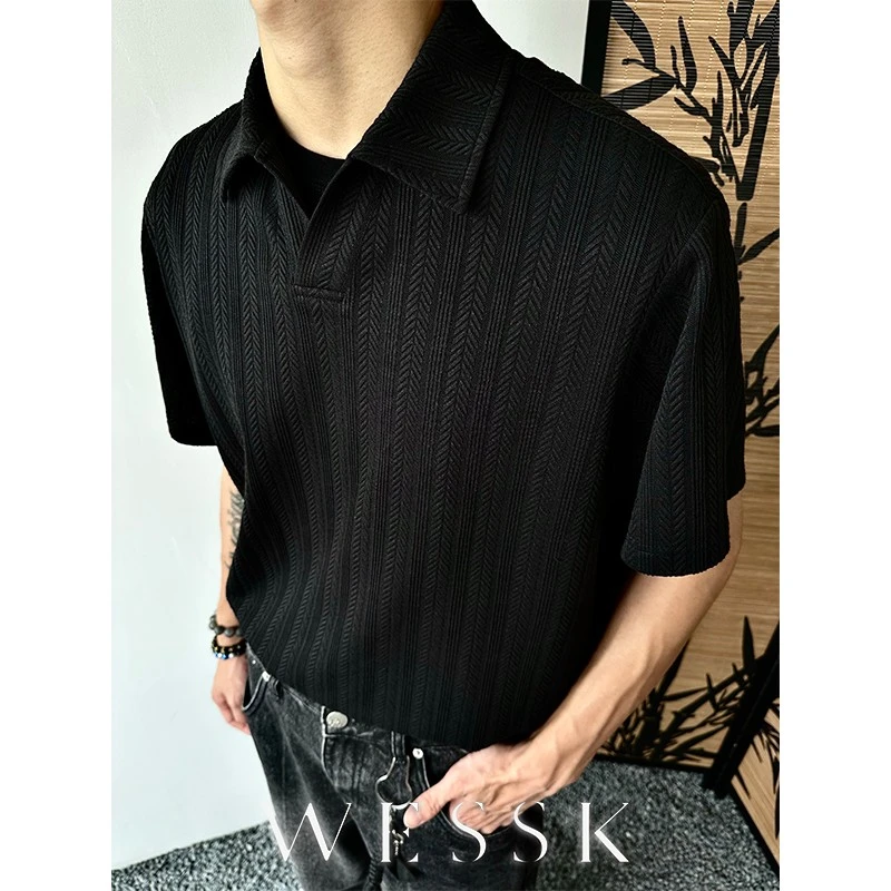 WESSK24SS 柔软麦穗条格纹V字结构领夏季透气休闲短袖衬衫男女款