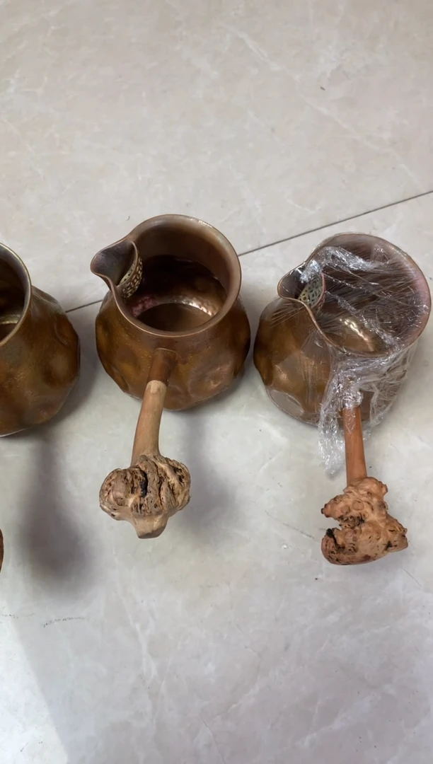 紫铜包浆色陨石坑木榴侧把