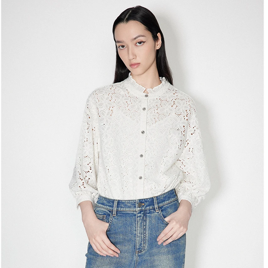 SALT.P可颜精致蕾丝镂空泡泡袖衬衫AC64370010