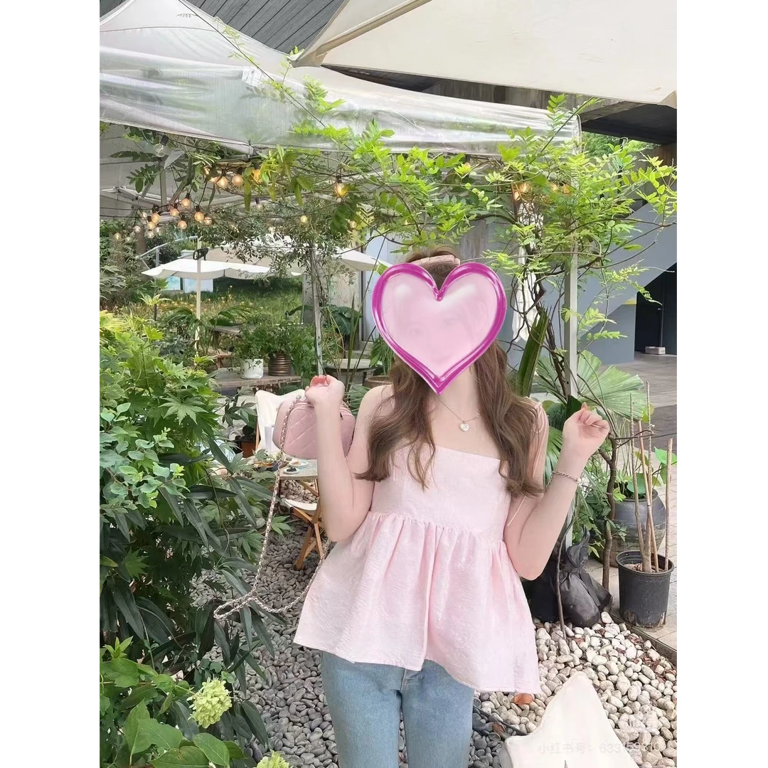 【朵拉外贸】B1B1Y粉色提花吊带衫小上衣