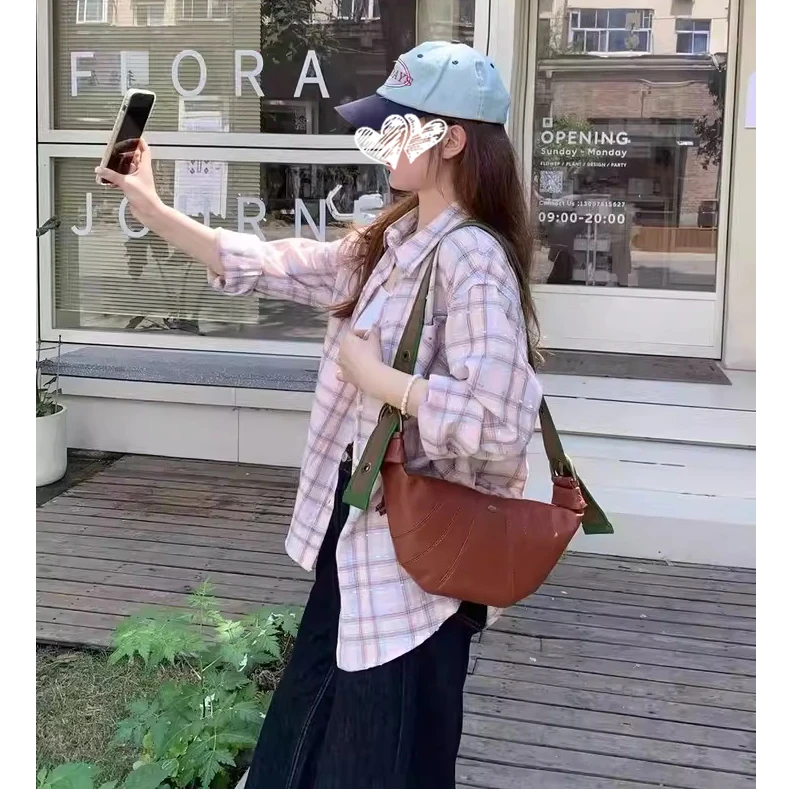 ins风甜美粉色格子衬衫女夏日轻薄款宽松休闲遮肉长袖防晒外套潮