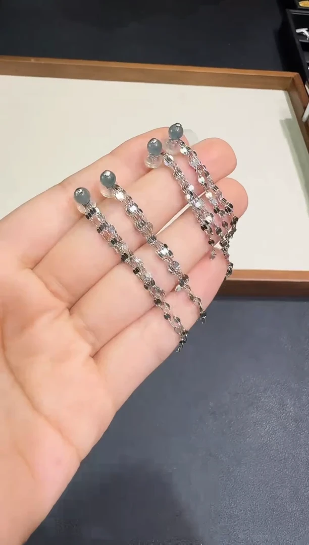 翡翠银S925镶嵌耳饰X0623-1822-303多样性一对