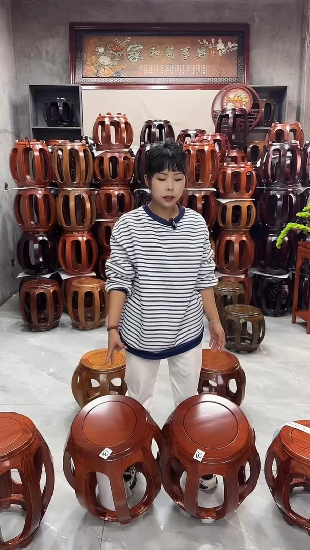 【闪购商品】花梨木类家具花梨色大号鼓凳一对13号