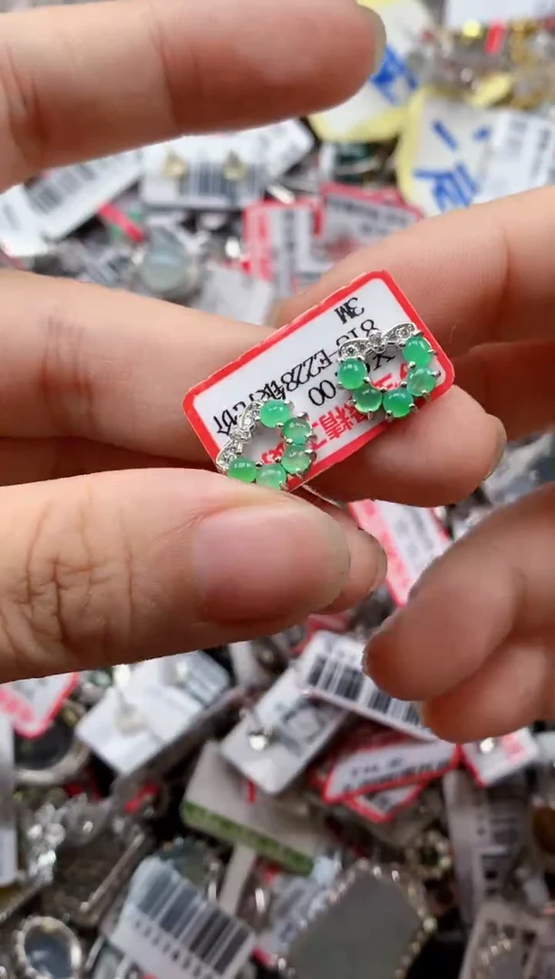 银S925镶嵌戒指翡翠天然A货缅甸翡翠