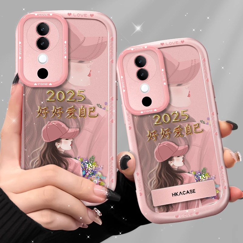 适用vivos19手机壳捧花爱自己支架金漆泡芙壳软硅胶防摔保护套