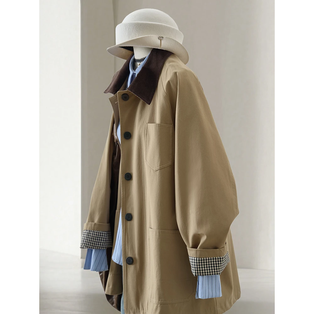 Benview【经典巴恩】风衣通勤翻领女宽松型外套宽松女装简约韩版潮