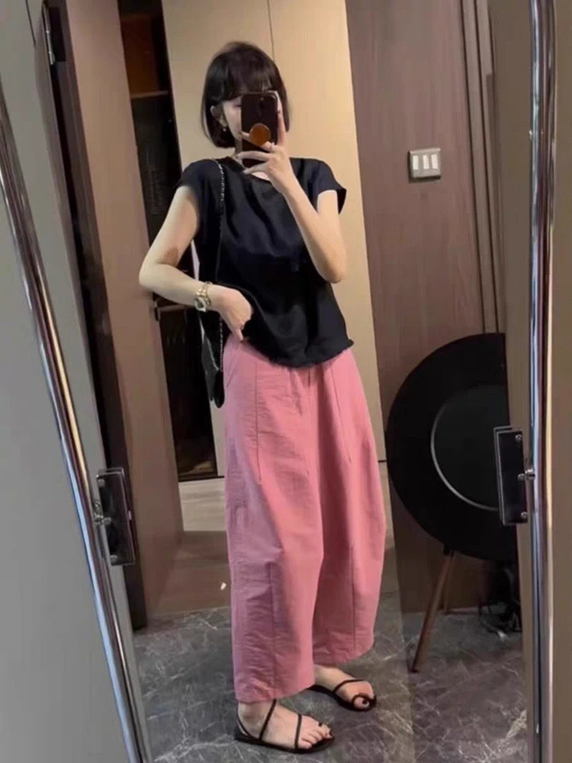 2538款韩系小个子多巴胺减龄显瘦上衣粉色休闲裤两件套套装