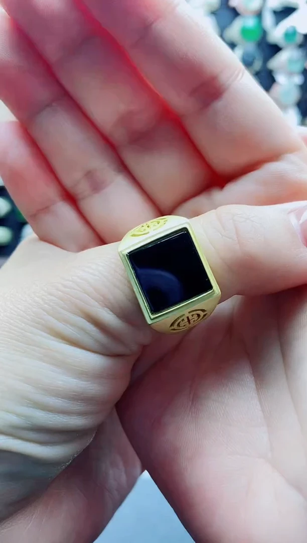 银S925镶嵌戒指翡翠何****厅天然翡翠A货男戒