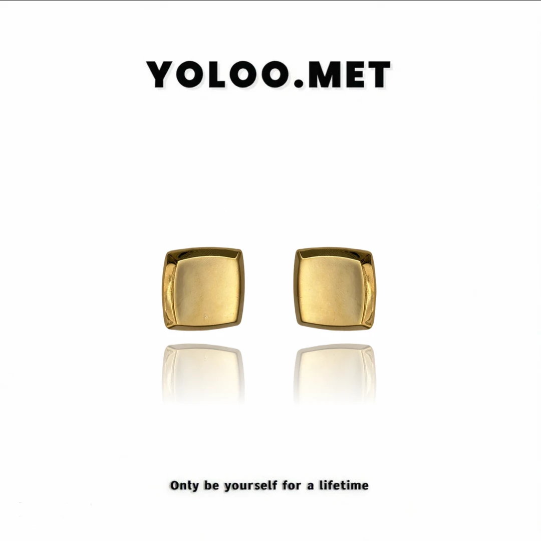 铜合金耳饰 【Yoloo.Met】小众小方糖系列立体设计感耳环金色