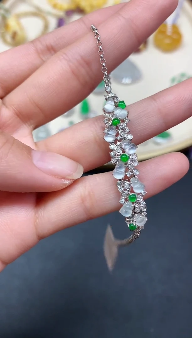 【闪购商品】翡翠手链18K金镶嵌手链A517|8800