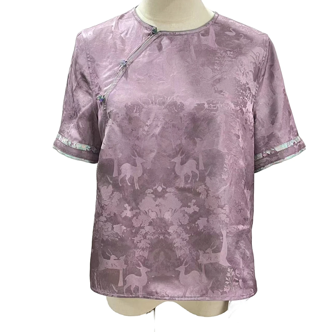 雅姿锦断码福利 [小鹿森林紫]双面双穿宋锦新款提花上衣661631