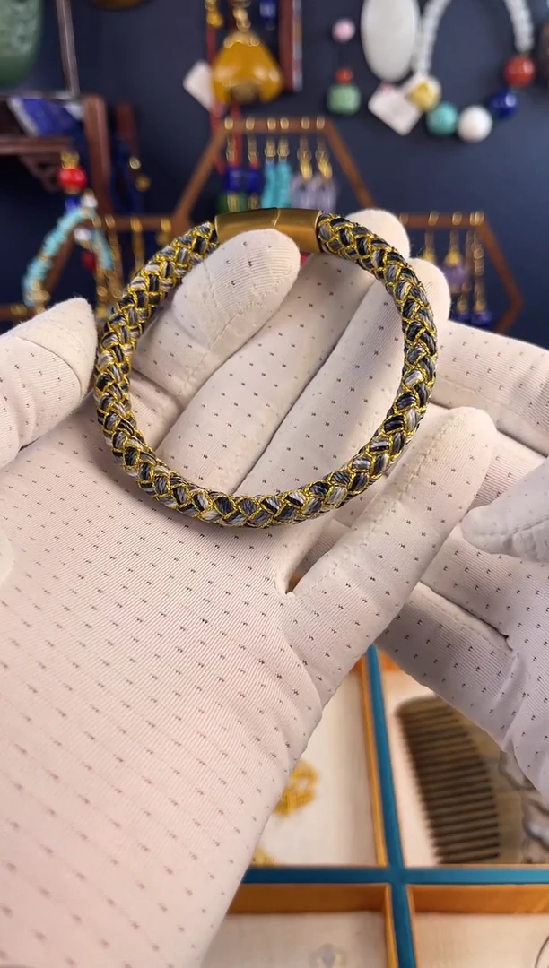 合金布艺龙鳞纹金黑配色手链